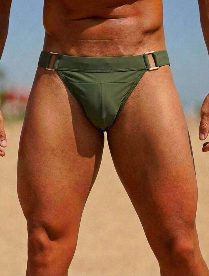 Men's Solid Color Metal Buckle Thong